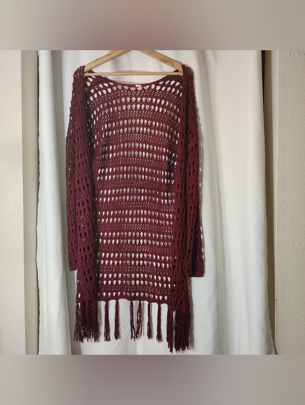 Vintage Burgandy Red Knit Body Length Cardigan